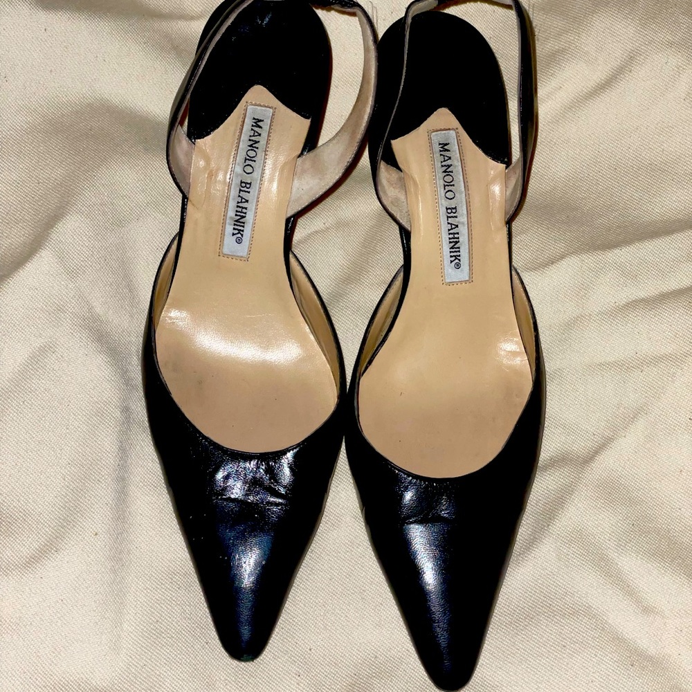 Classic Black Manolo Blahnik Slingbacks 39